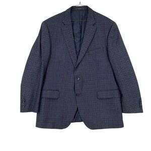Peter Millar Mens 46R Wool Blazer Sport Coat Blue Brown Gingham Made in Canada